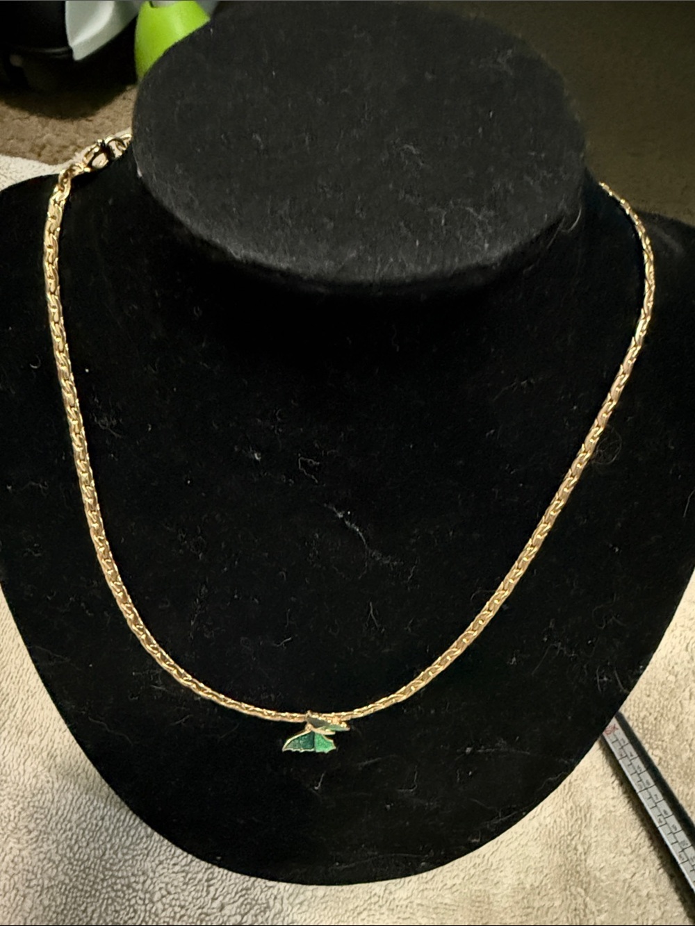 Avon Gold-Tone Chain Necklace with Green Leaf Charm